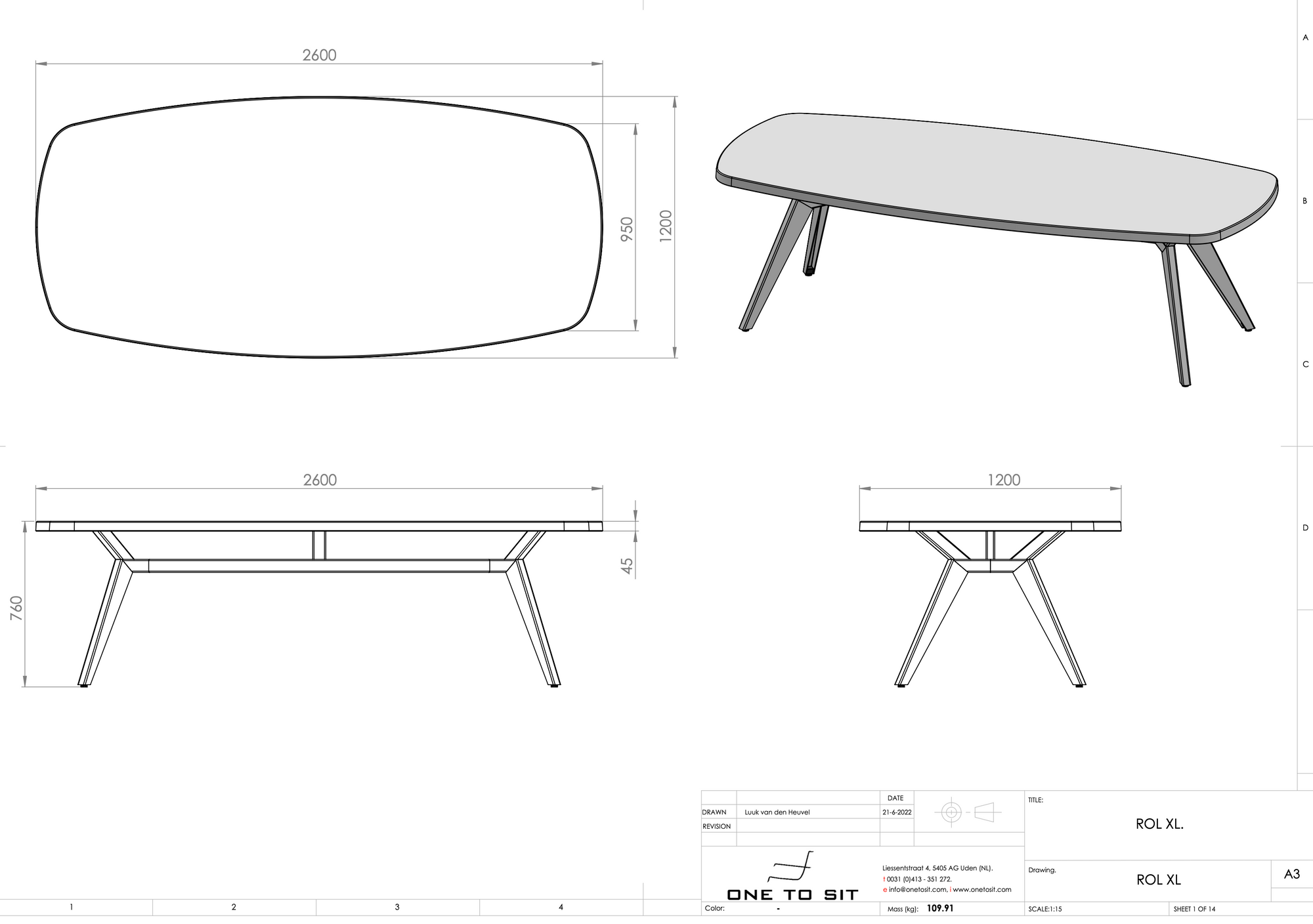 Adezz roller blind dining table oval 260 cm 