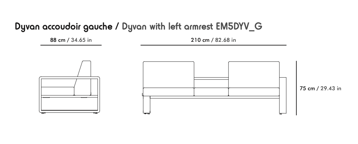 Ego Paris Dyvan Kama mit Armlehne links