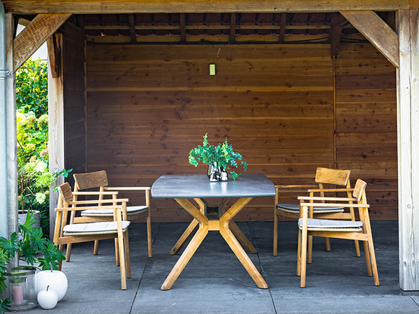 Traditional Teak rechteckiger Esstisch Carmen mit Keramikplatte