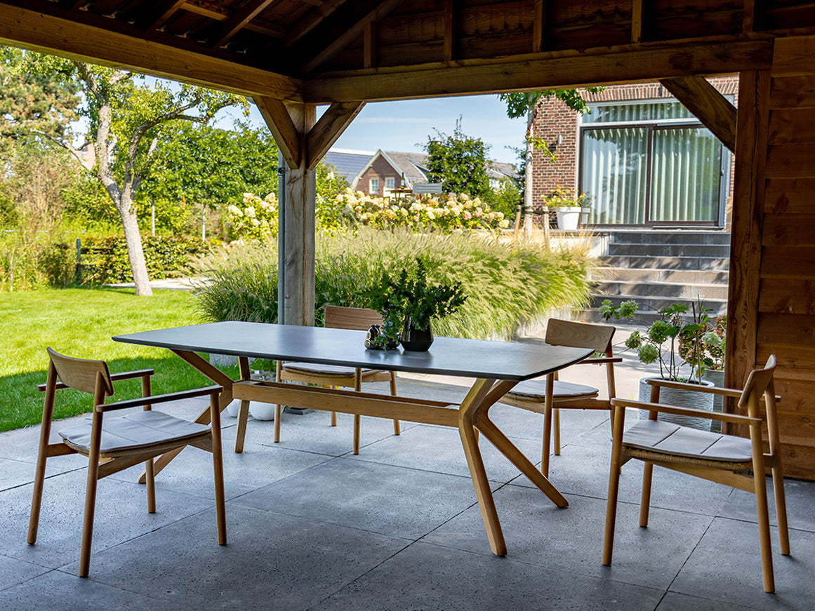 Traditional Teak rechteckiger Esstisch Carmen mit Keramikplatte